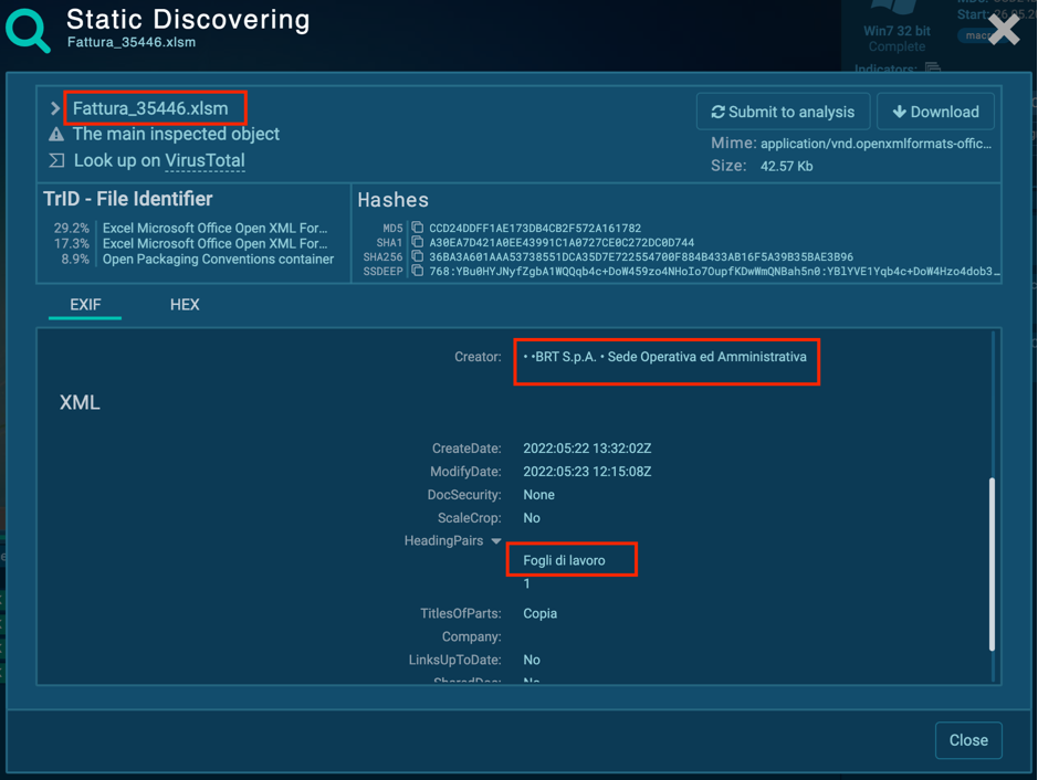 File's characteristics in Italian