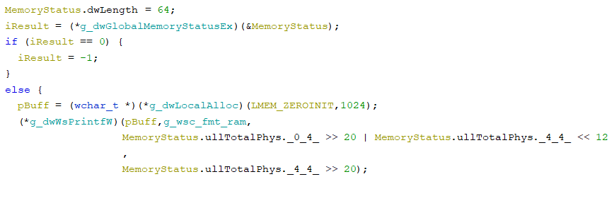 Raccoon malware ver.2 is checking the user’s system RAM information