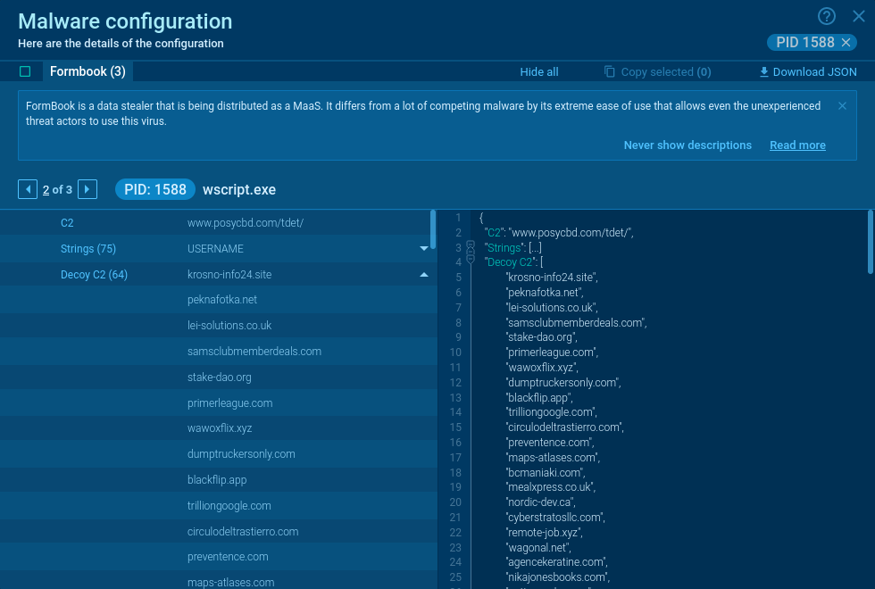 Extracted malware configuration in ANY.RUN