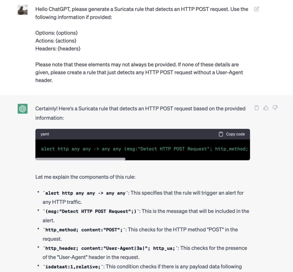 Writing Suricata rules with ChatGPT