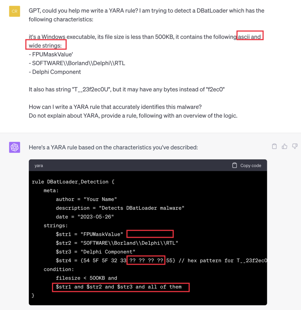 Writing YARA rules with ChatGPT