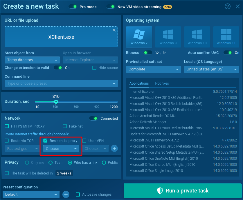 Activating the Residential proxy in ANY.RUN