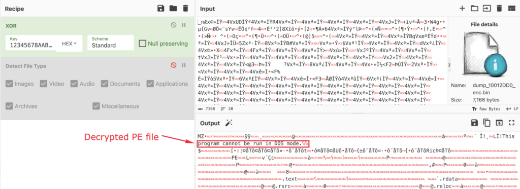 Decrypted PE file in CyberChef 