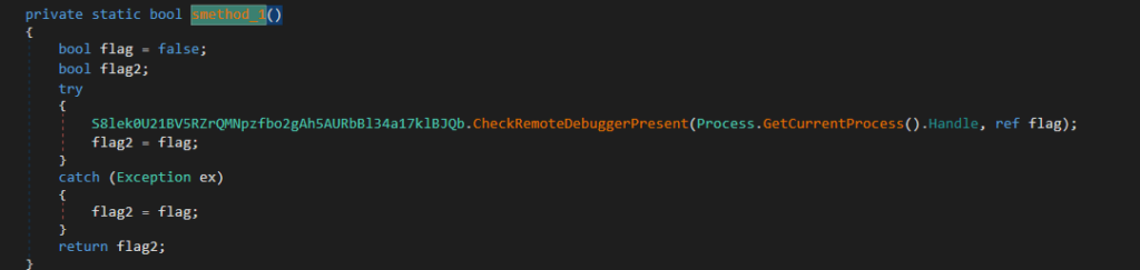 Detection of the debugger using CheckRemoteDebuggerPresent