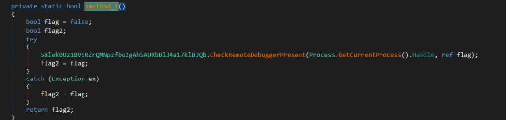 Detection of the debugger using CheckRemoteDebuggerPresent 