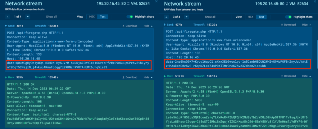The Network Stream for Process 4440 between 195.20.16[.]45:80 and VM:52634