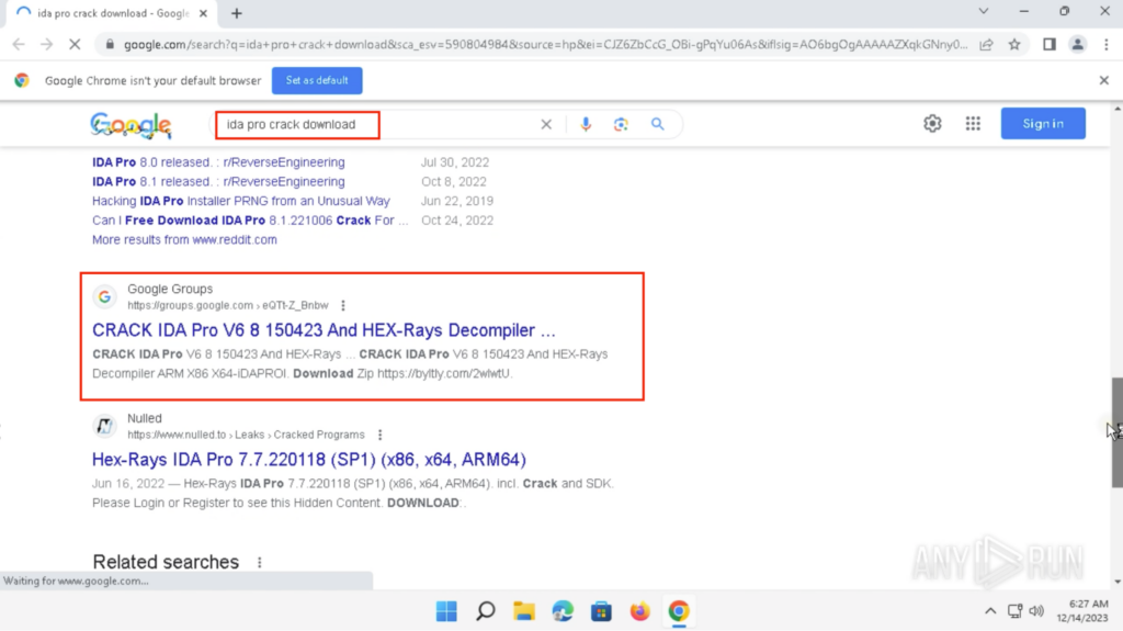 Searching “ida pro crack download” on Google