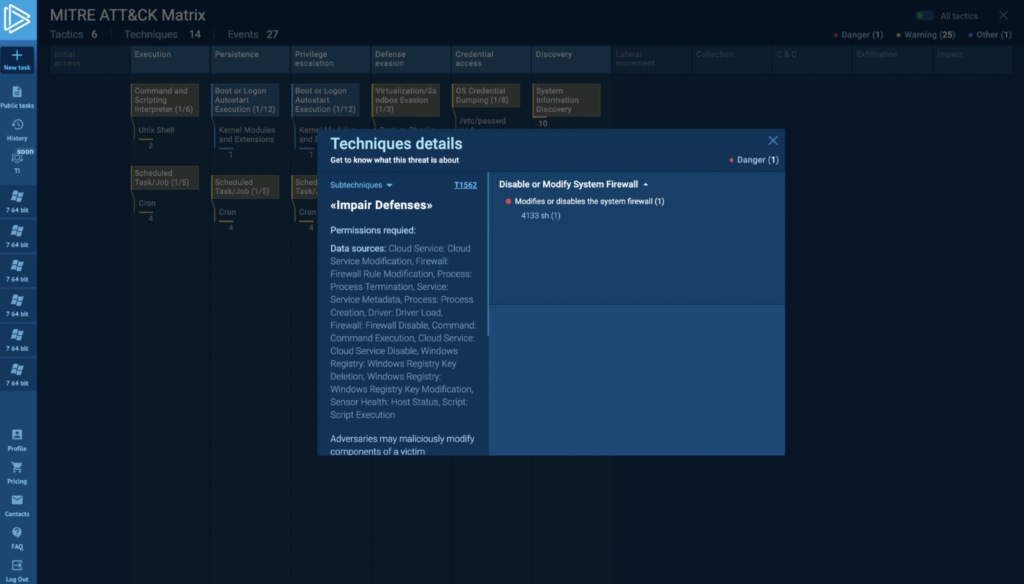 MITRE ATT&CK Matrix is available for Linux tasks in ANY.RUN