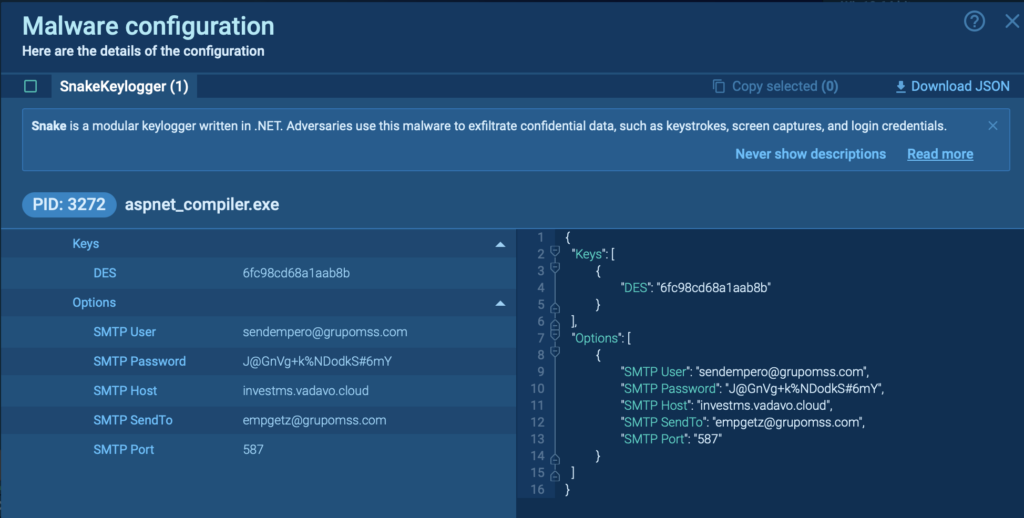 Snake Keylogger in ANY.RUN sandbox 