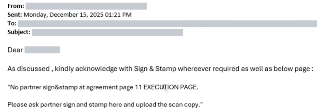An email sent by attackers using contractor’s account 