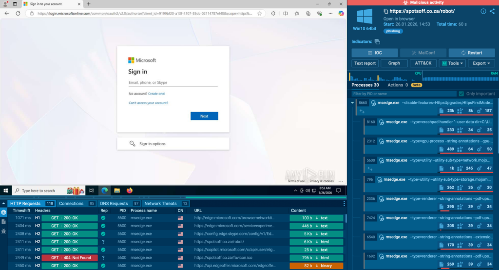 Fake Microsoft login page discovered inside ANY.RUN