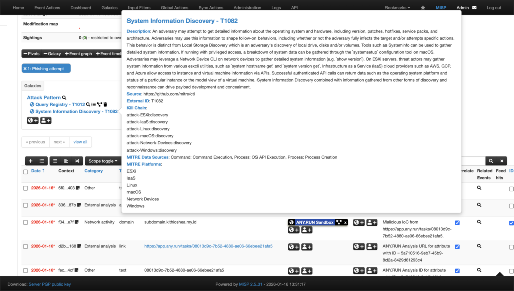 MITRE ATT&CK technique expanded inside MISP