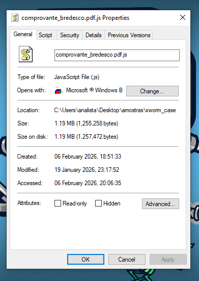 The file tries to masquerade as a PDF document