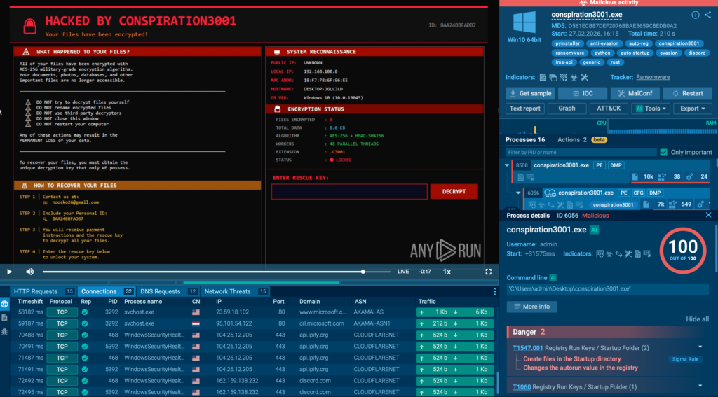 Conspiration3001 attack analyzed inside ANY.RUN sandbox 