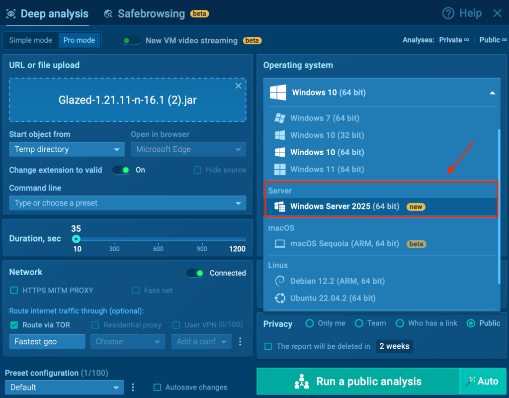 Threats analyzed inside a Windows Server environment
