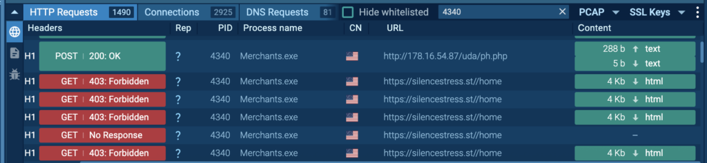 DDoS attack targeting a domain, exposed inside ANY.RUN sandbox 
