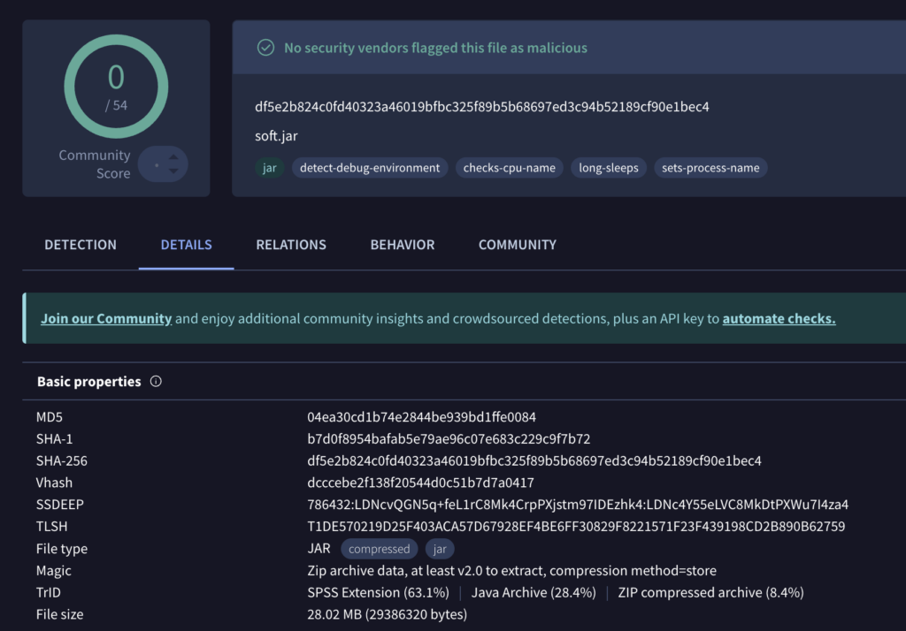 Security vendors don’t flag the file as malicious 