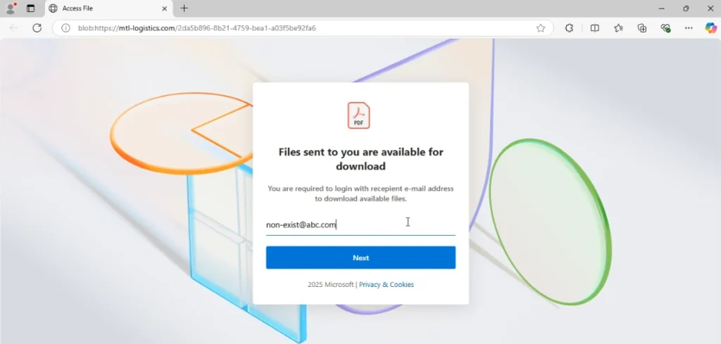 Phishing pseudo-MS365 page loaded as a blob object 