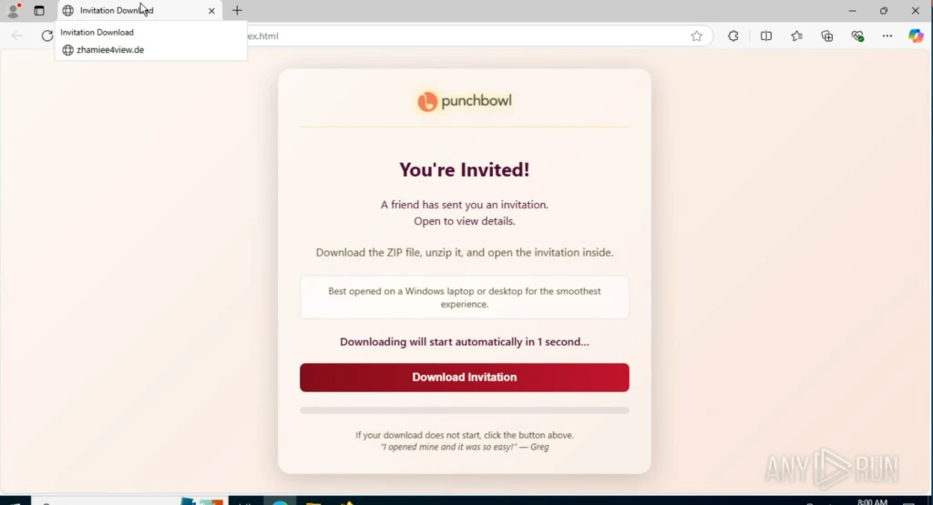 Analysis session with a download button to download the invitation 
