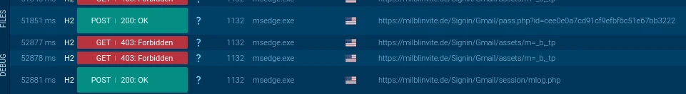 POST requests sent to the /pass.php 