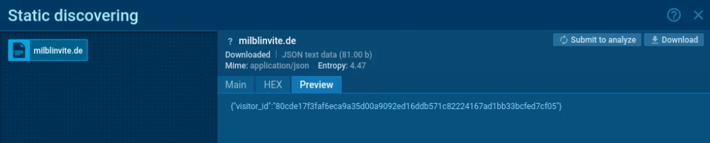 Visitor ID exposed inside ANY.RUN sandbox 