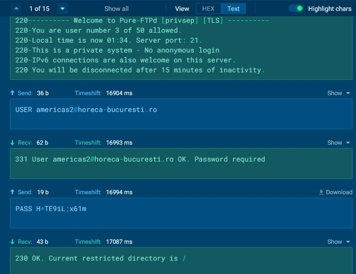 Exfiltrated passwords exposed inside ANY.RUN sandbox 