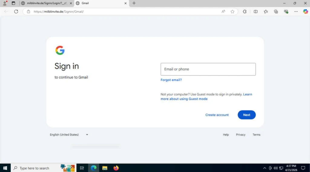 Google authorization form used for the phishing attack 