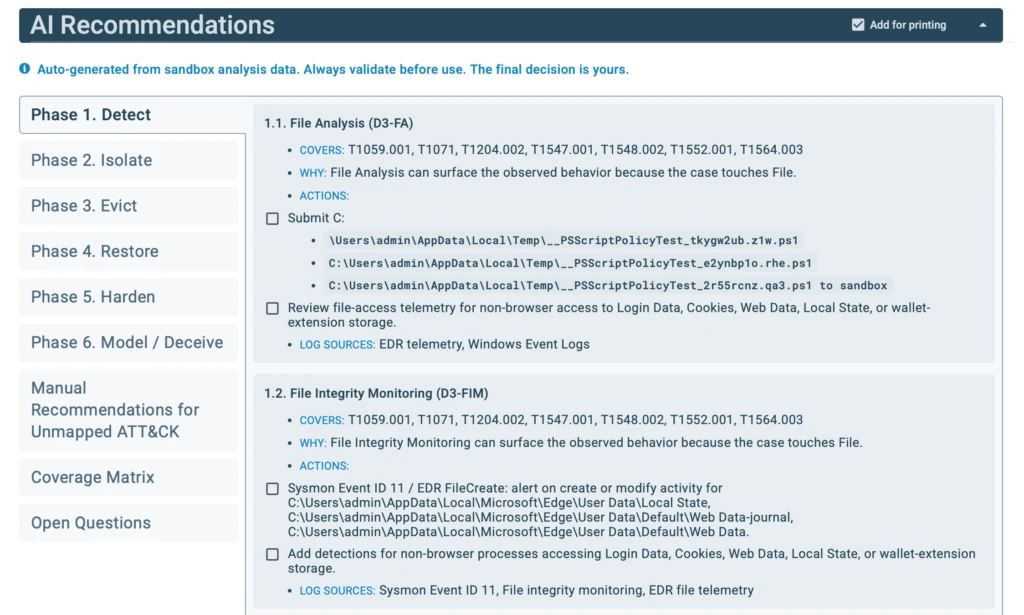 AI Recommendations generated by ANY.RUN's sandbox