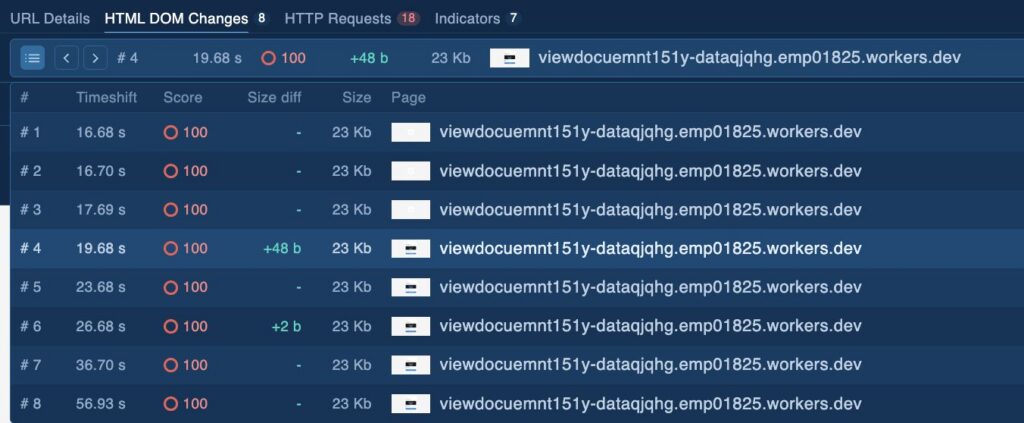 DOM snapshots displayed with decrypted code 
