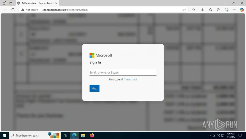 V2 login page analyzed inside ANY.RUN’s sandbox