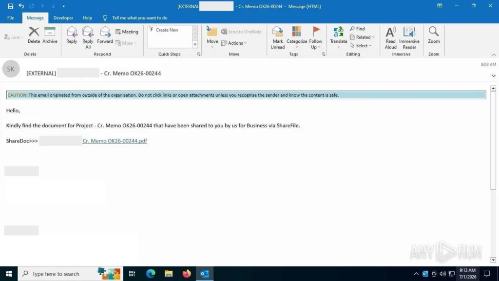 Kratos phishing email targeting employees