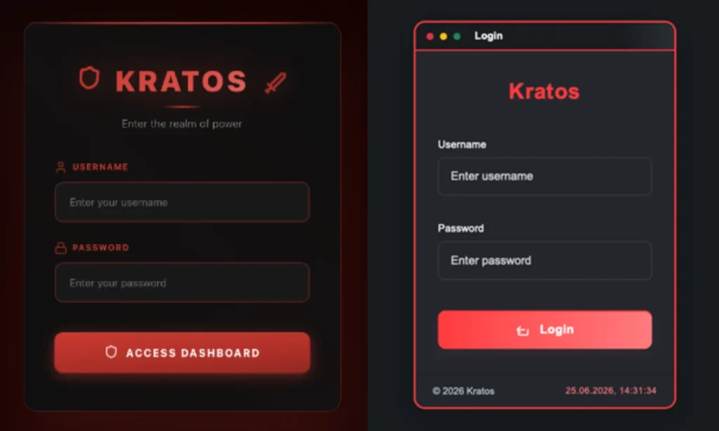 Active Kratos login panel