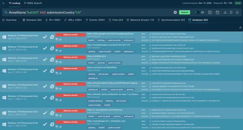 Kali365 sandbox sessions