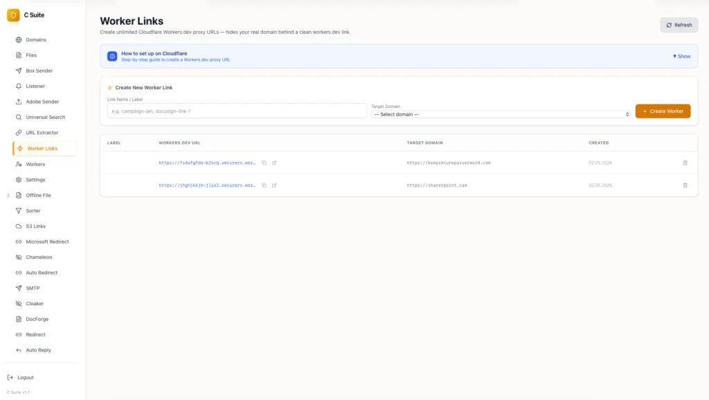 Worker Links: Cloudflare workers.dev reverse proxies stood up to keep the real domain out of the victim’s address bar