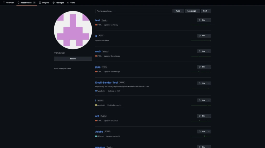 The GitHub profile with malicious repository
