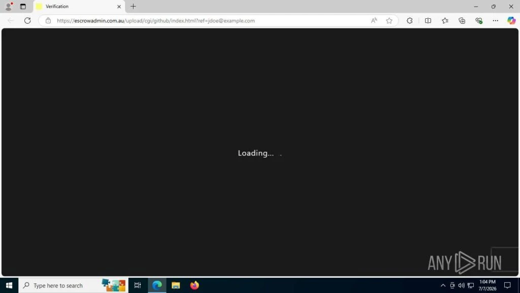 Step one. A page called Verification shows a loading animation while the gate runs