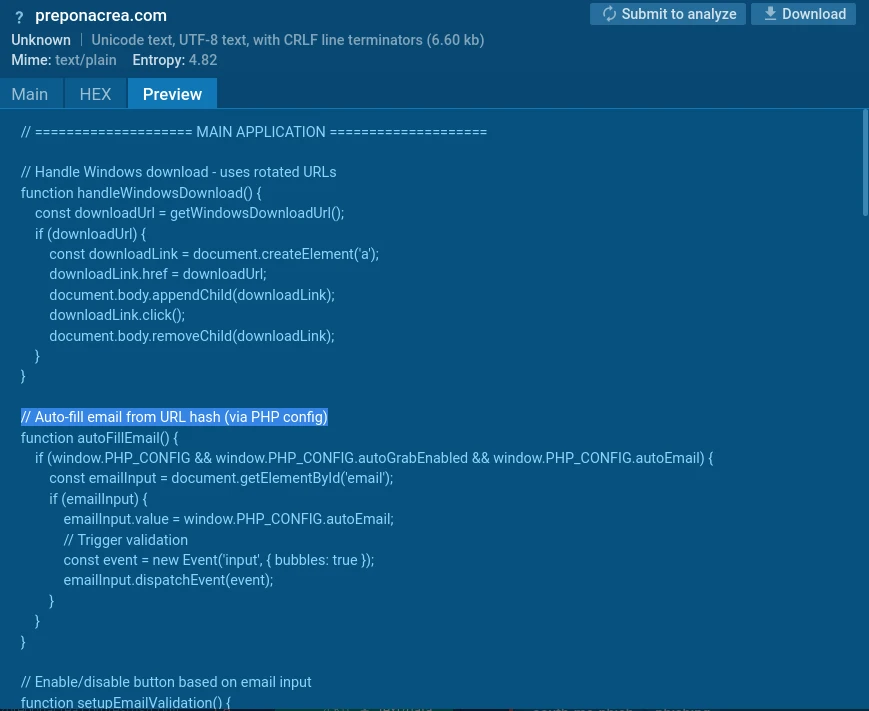 Preview of suspicious patterns in ANY.RUN sandbox