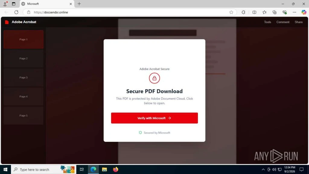 The example of Device Code Phishing with PDF Viewer lure page 