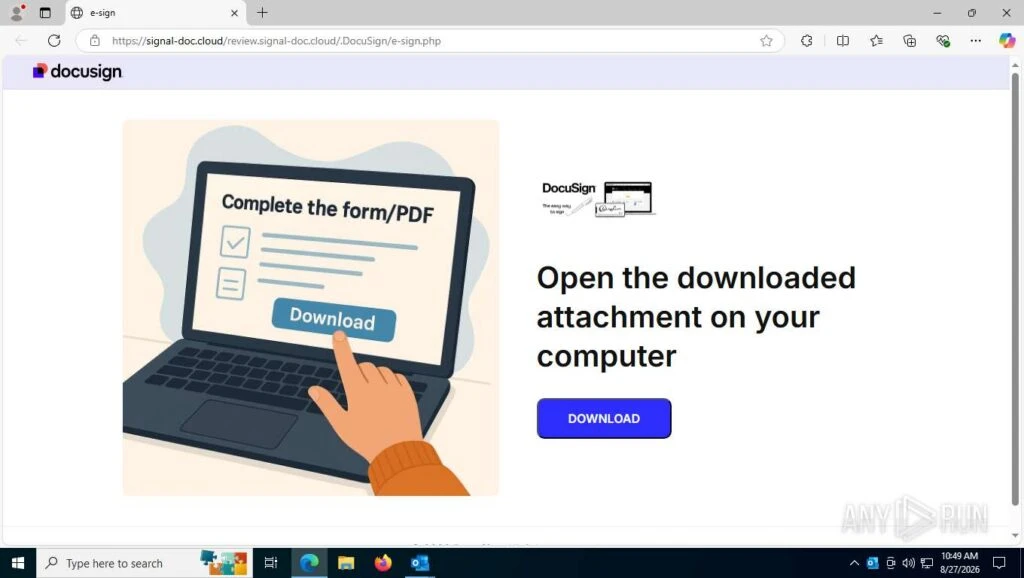 The DocuSign-branded download page 