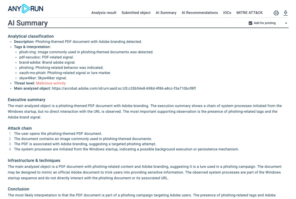 AI Summary from the phishing investigation