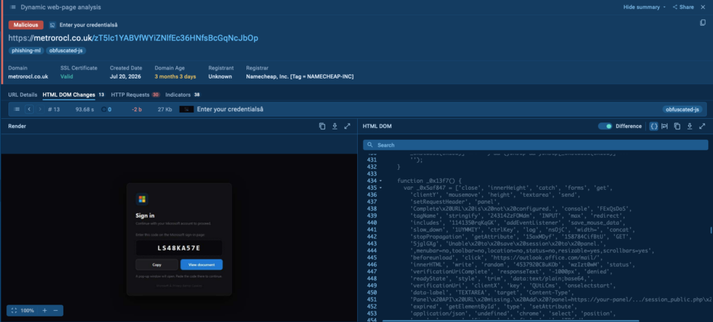 Fragment of the phishing page in the Browser Data section 