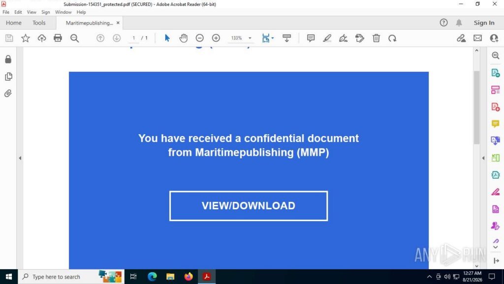 PDF lure document analyzed inside ANY.RUN sandbox