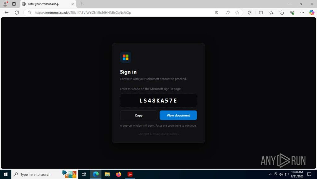 Phishing page analyzed inside ANY.RUN sandbox