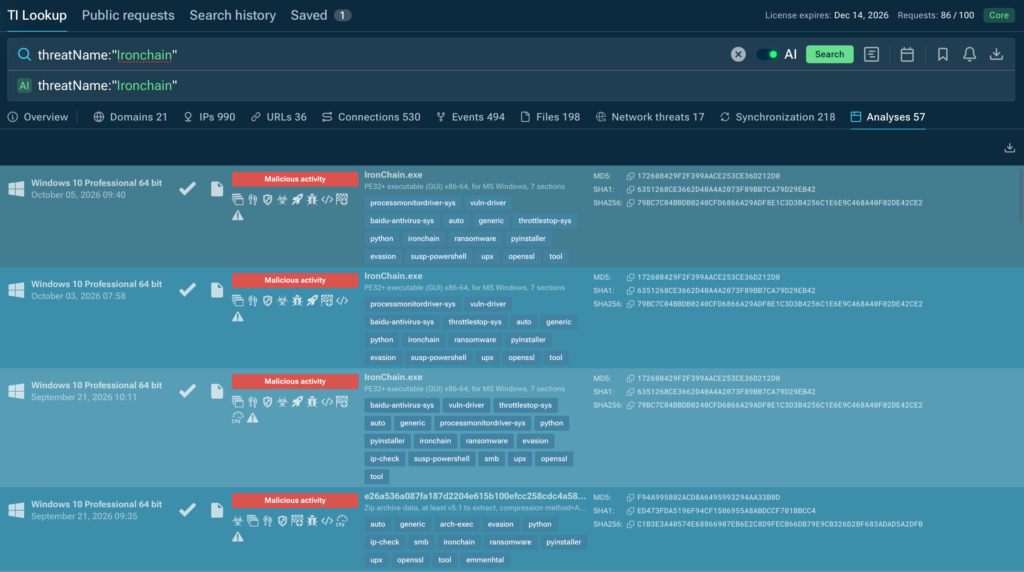 TI Lookup displays full context into the attack for deeper investigations