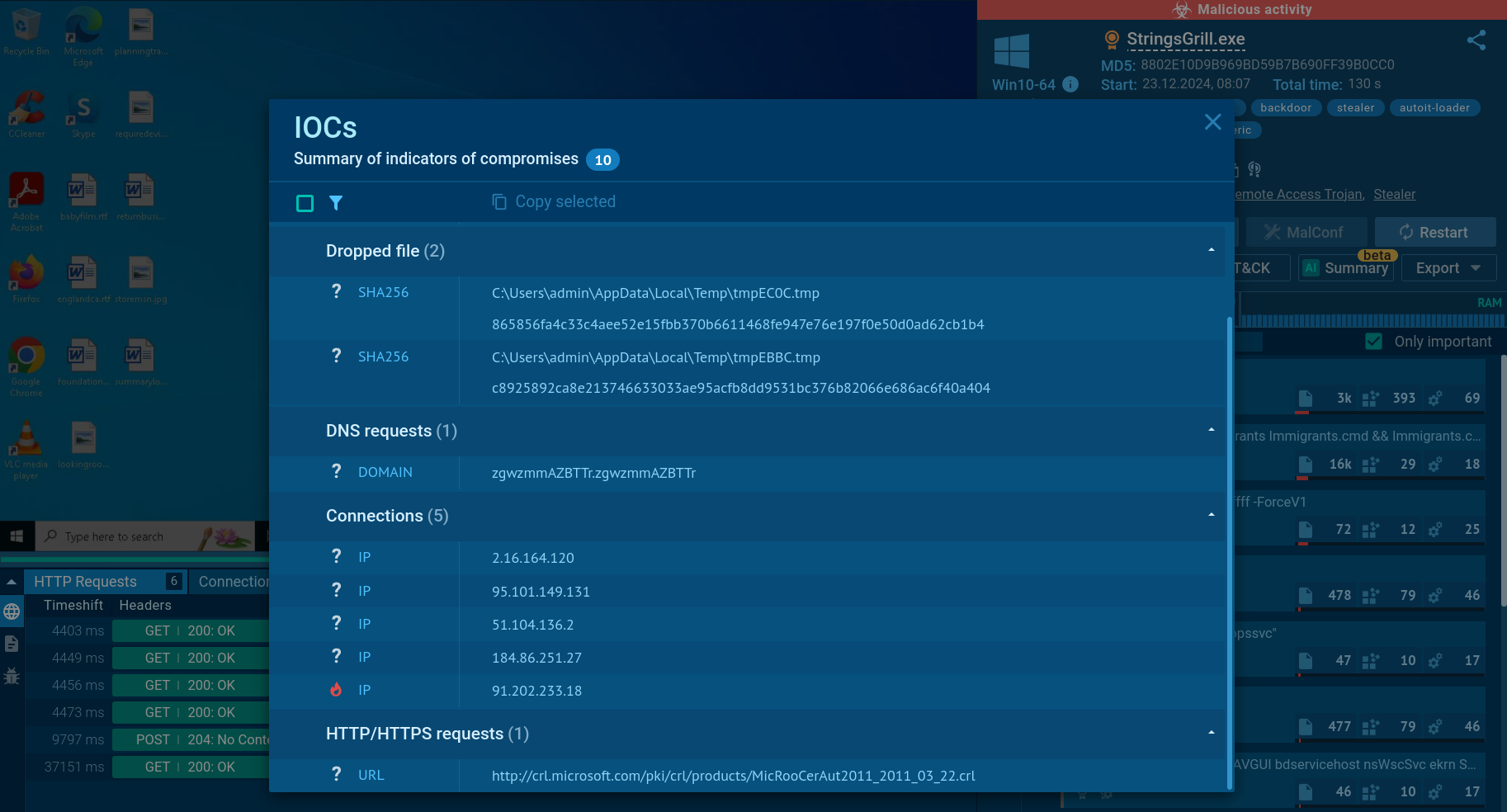 Arechclient2 IOCs inside ANY.RUN sandbox