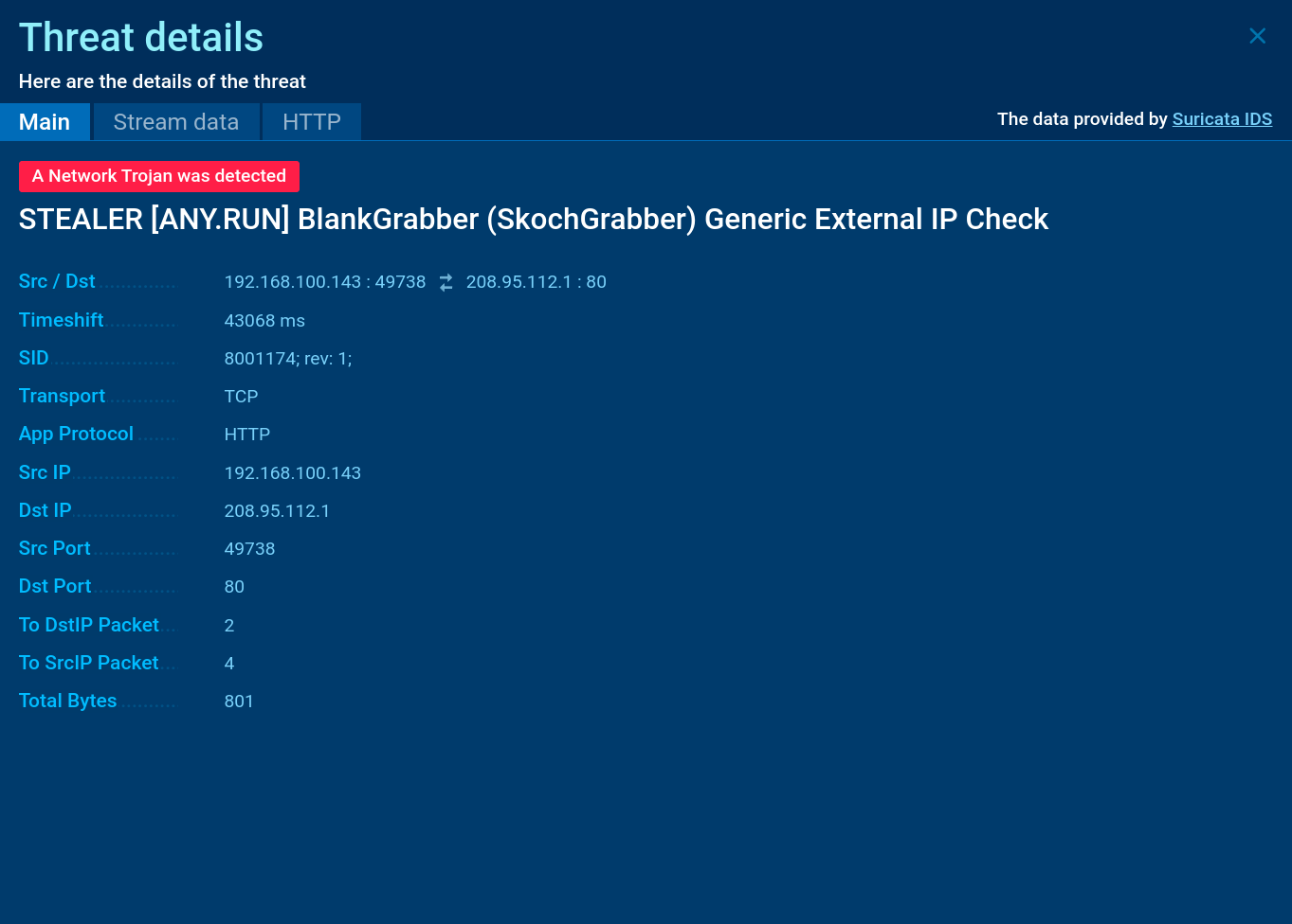 Blank Grabber Suricata rule in ANY.RUN