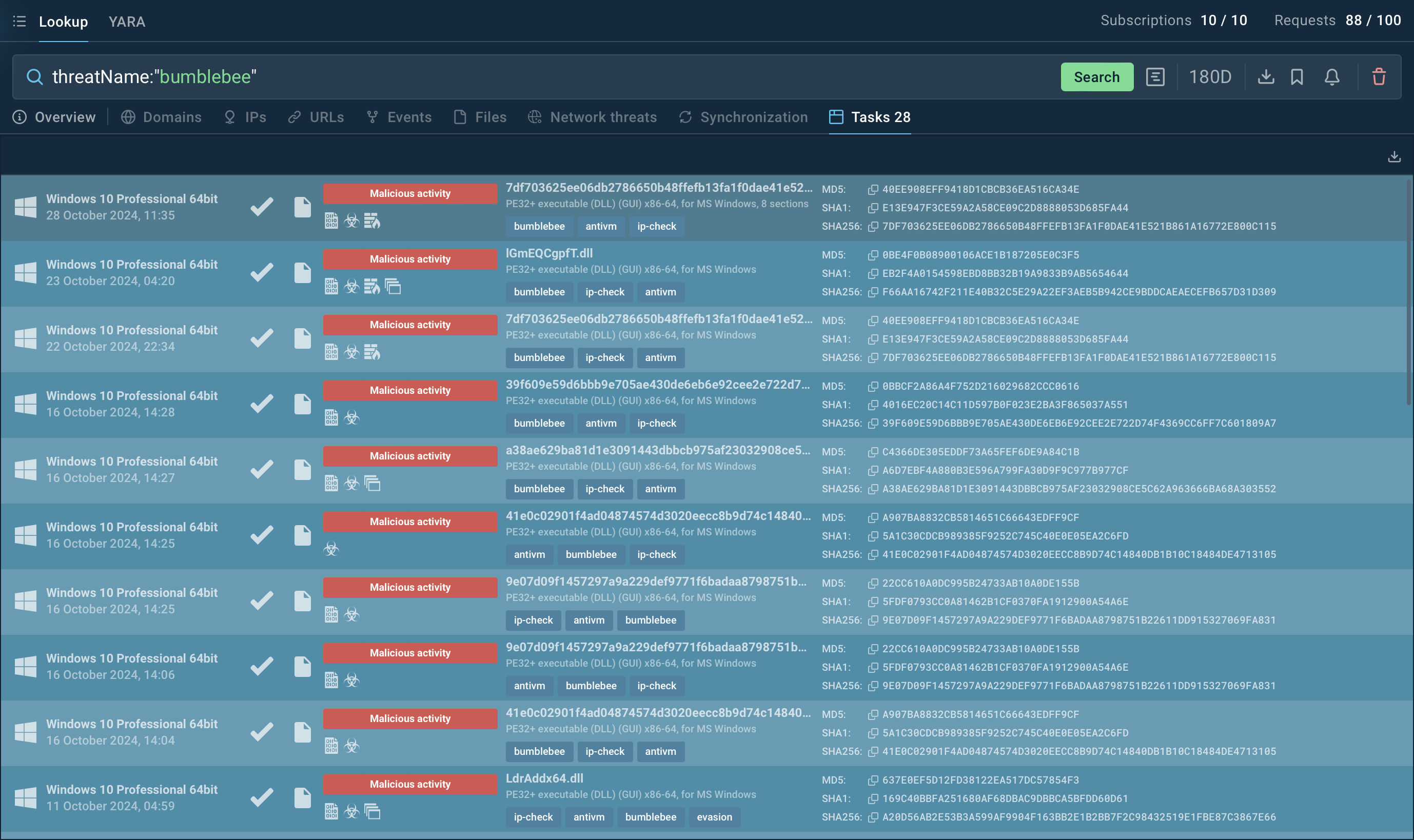 Bumblebee Lookup results in ANY.RUN sandbox