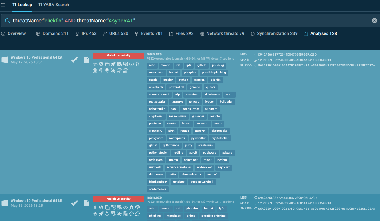 ClickFix attack samples in Interactive Sandbox